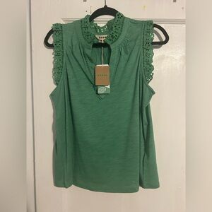 Boden Emerald Top with Eyelet Trim